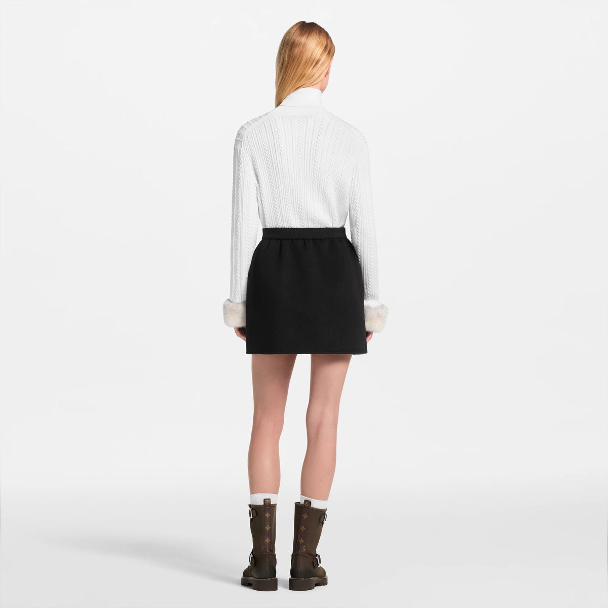 Women's Long-Sleeved Fur Cuff Turtleneck Top