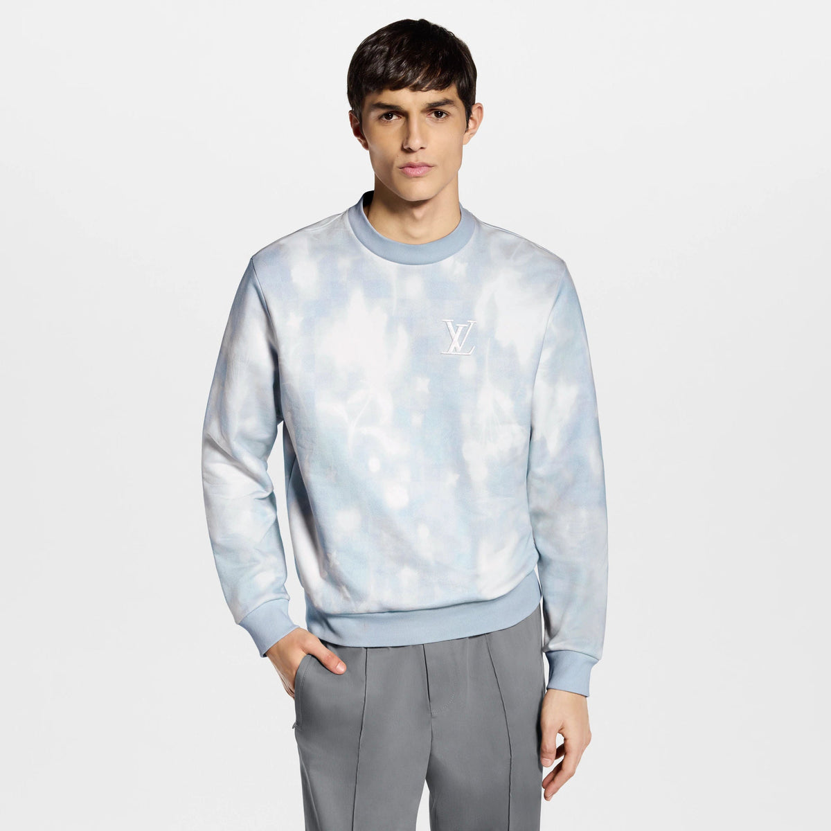 Men's Printed Long-Sleeved Cotton Crewneck