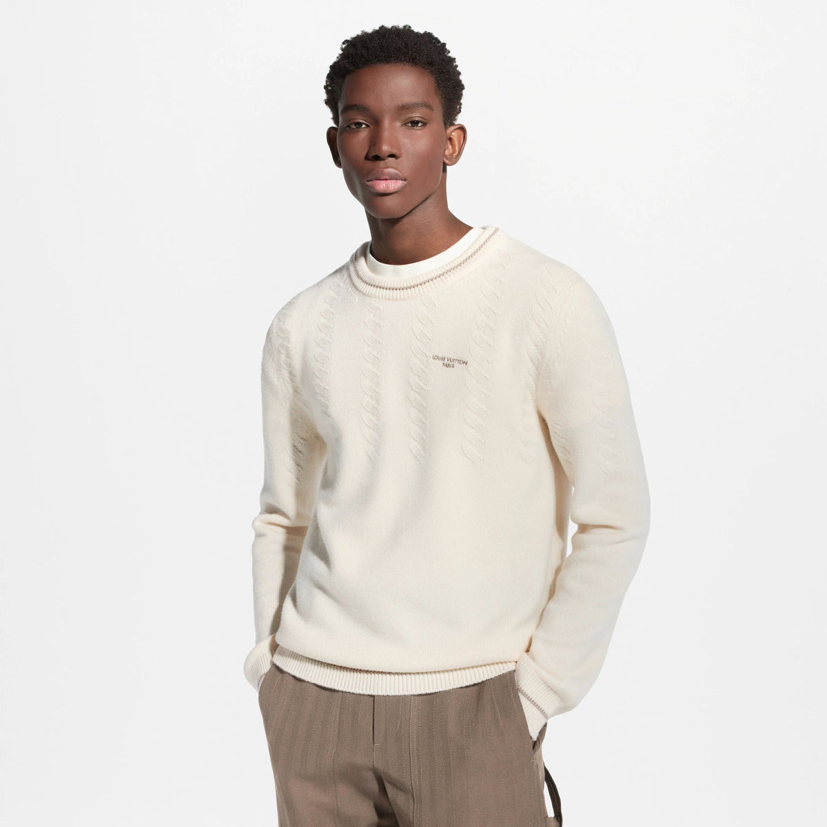 Men's Long-Sleeved Cable Knit Crewneck
