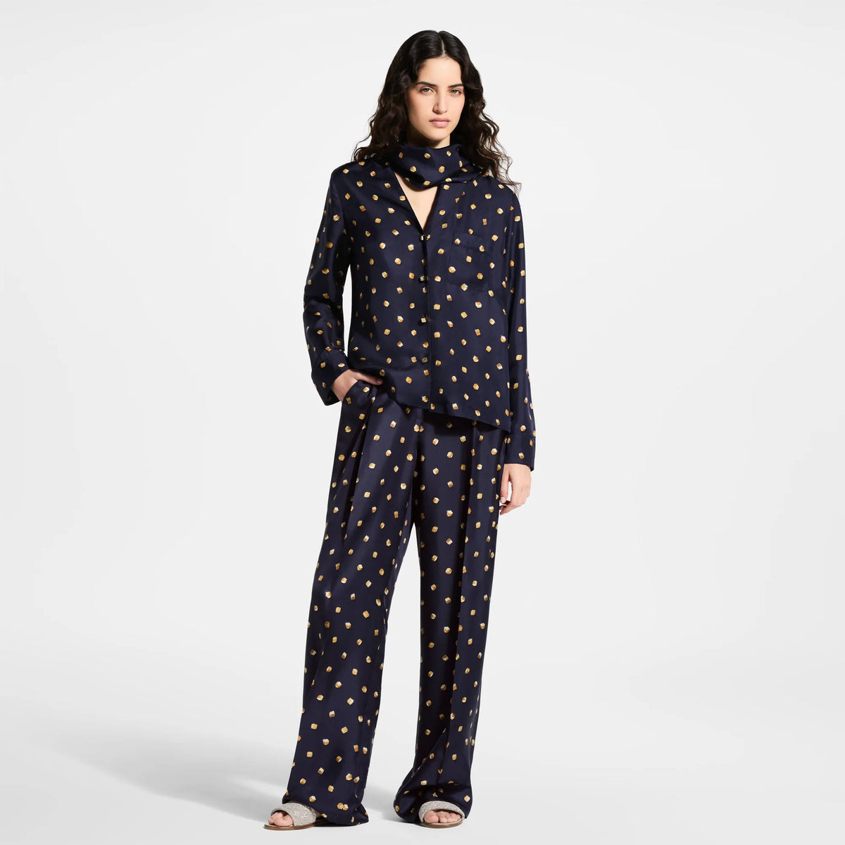 Women's Silk Twill Scarf Collar Pajama Shirt