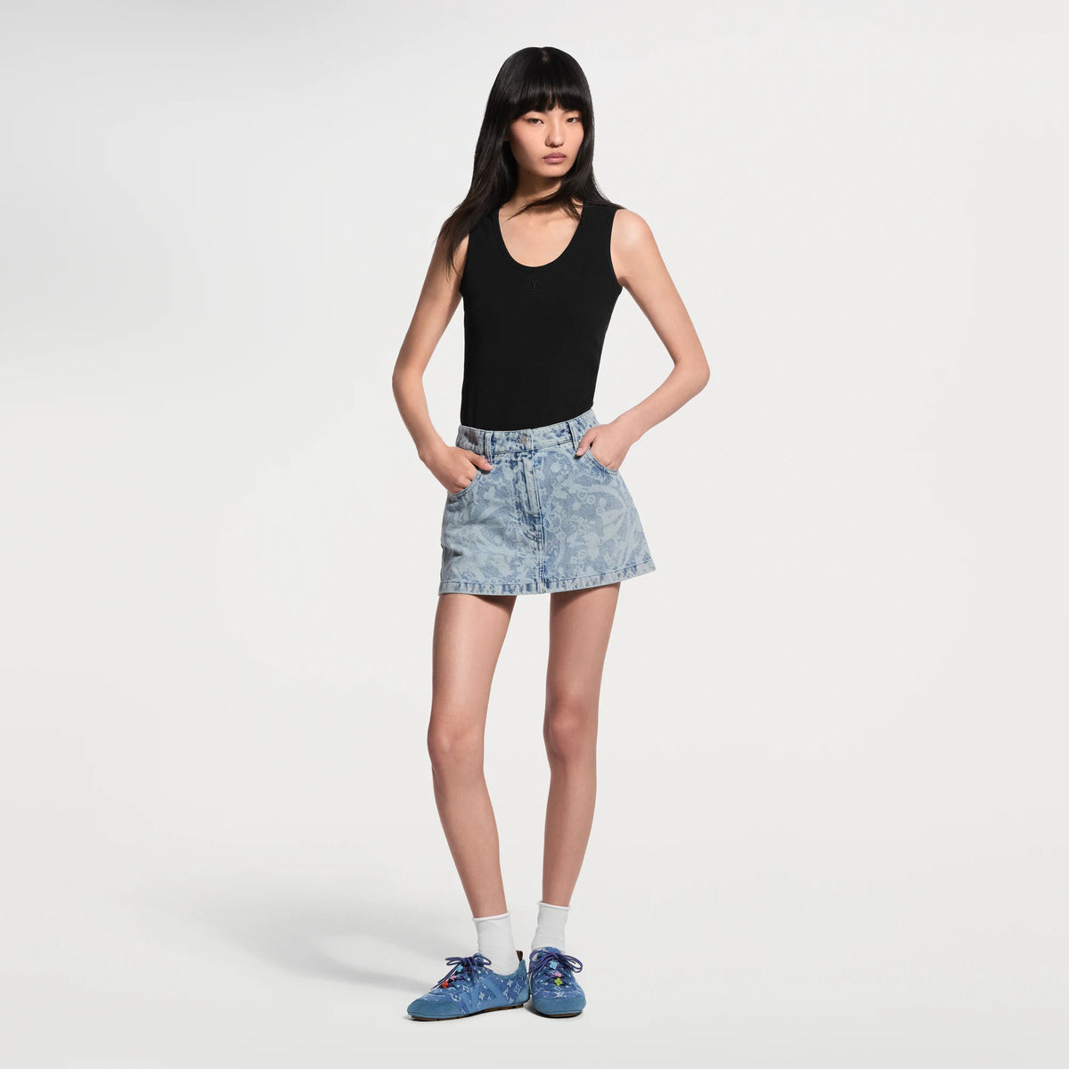 Women's Bloom Laser Print Denim Mini Skirt