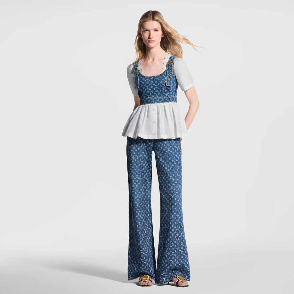Women's Monogram Denim Buckle Strap Crop Top