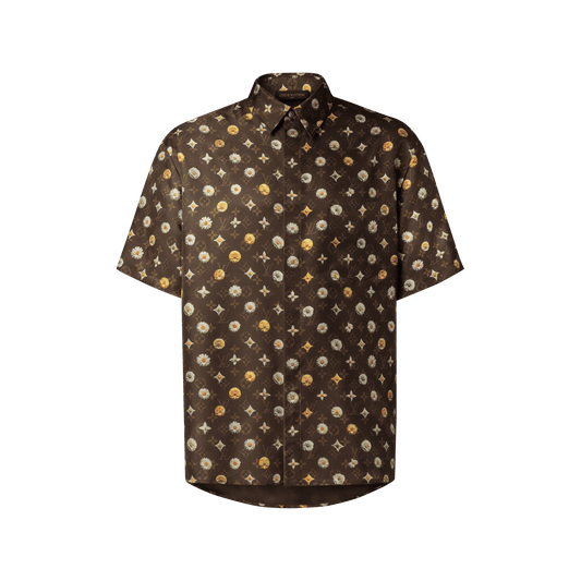 Men's Monogram Printed Short-Sleeved Silk Shirt