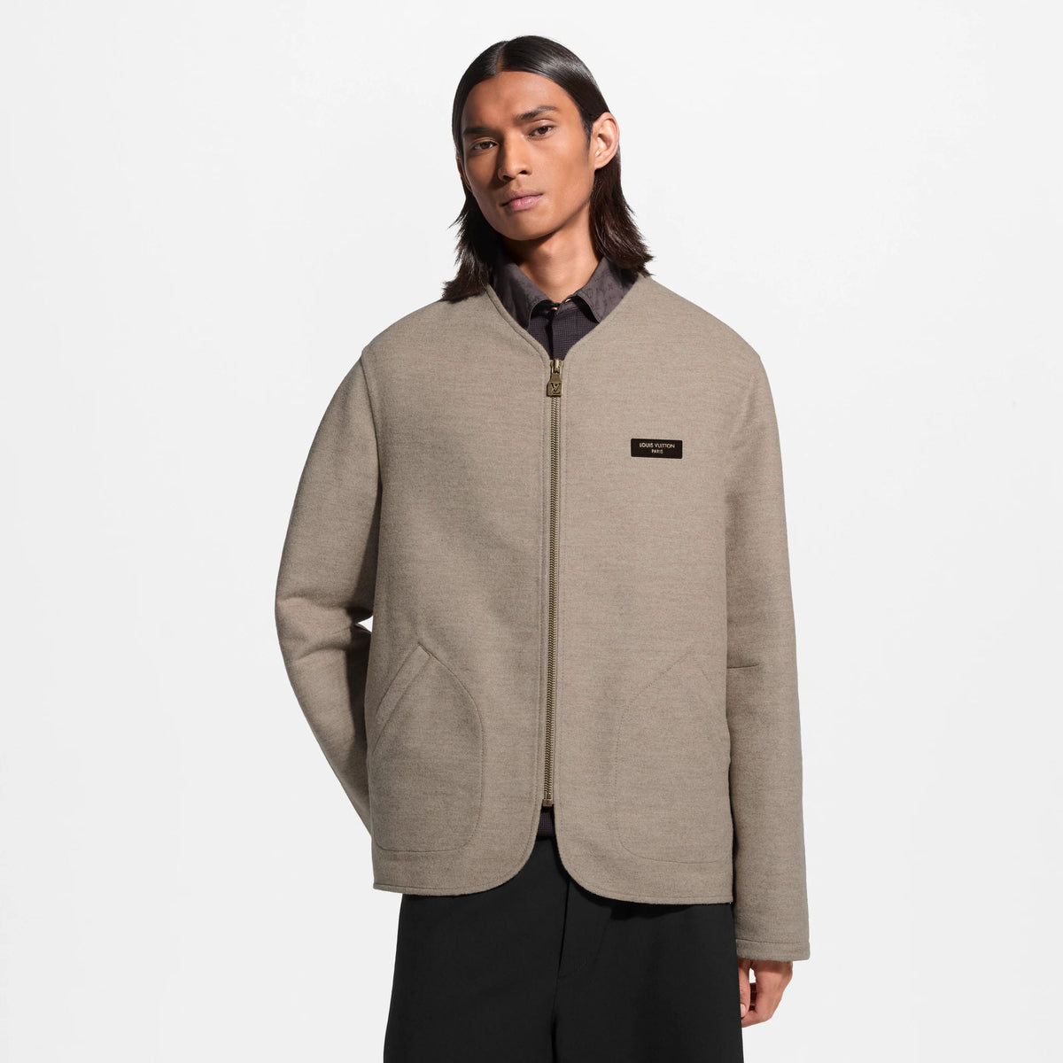 Men's Monogram Double Face Collarless Jacket