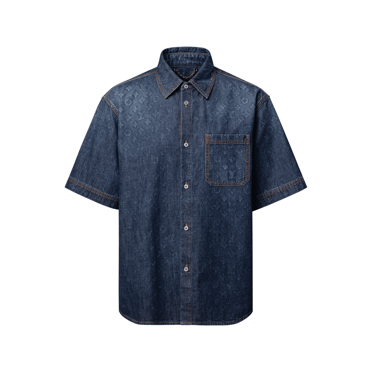 Men's Monogram Washed Chambray Short-Sleeved Shirt