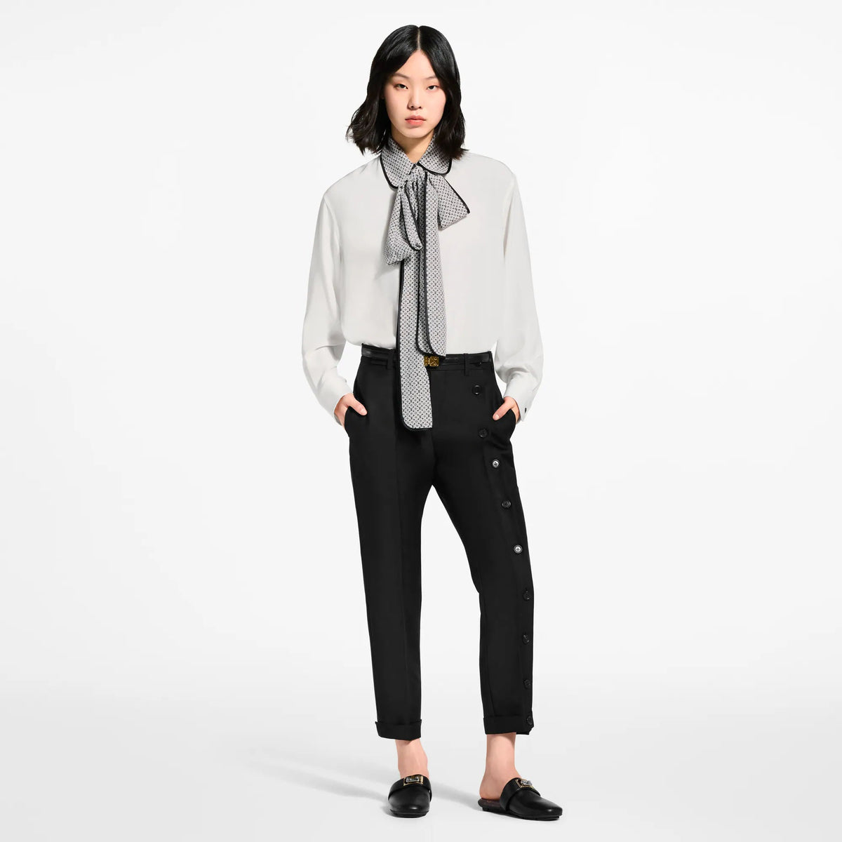 Women's Monogram Collar Silk Blouse