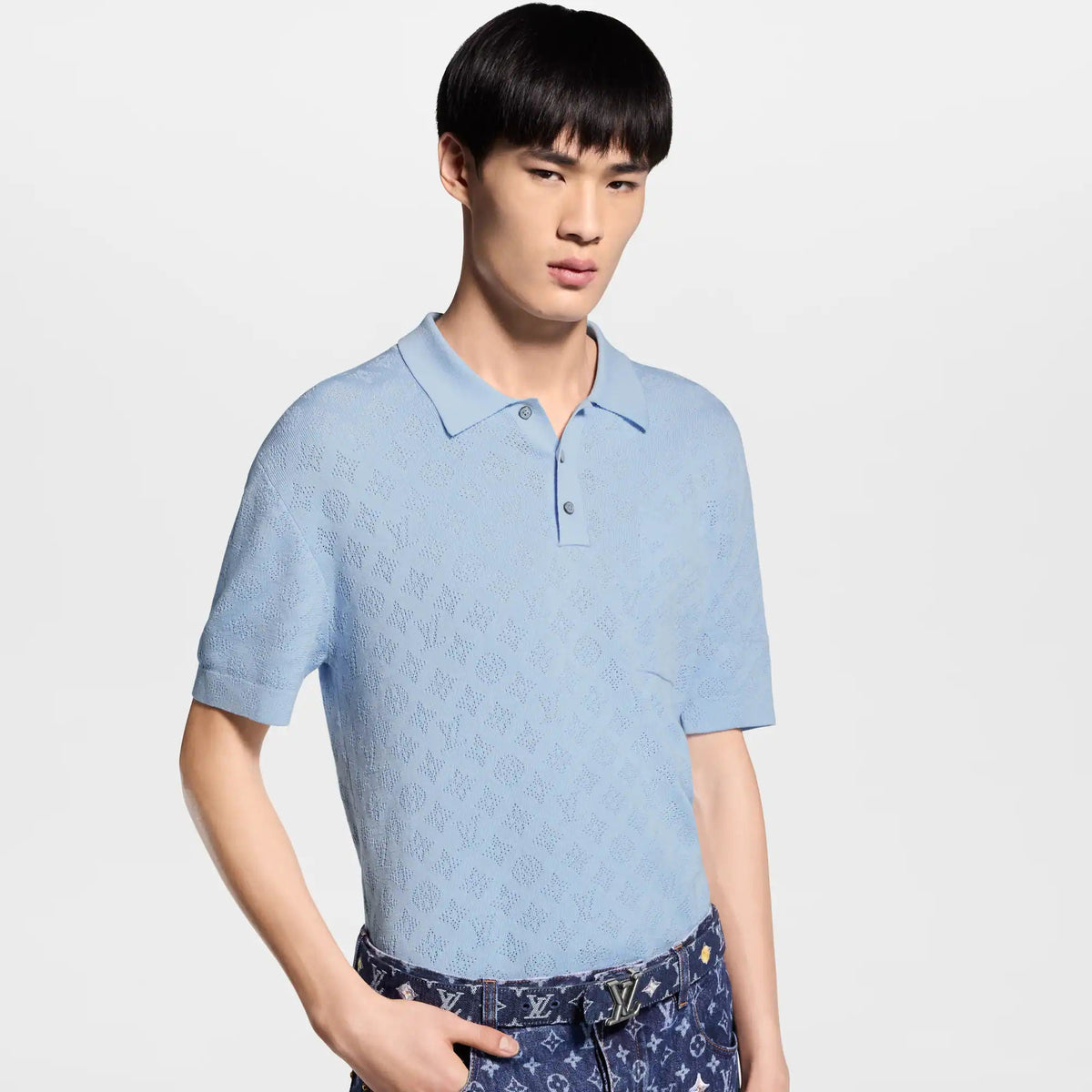 Men's Monogram Pointelle Short-Sleeved Polo Shirt