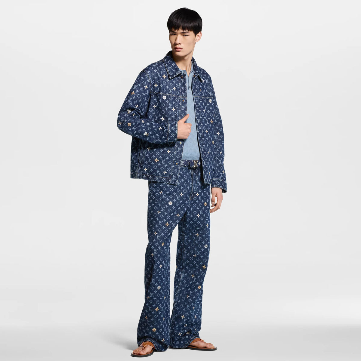 Men's Monogram Embroidered Denim Overshirt