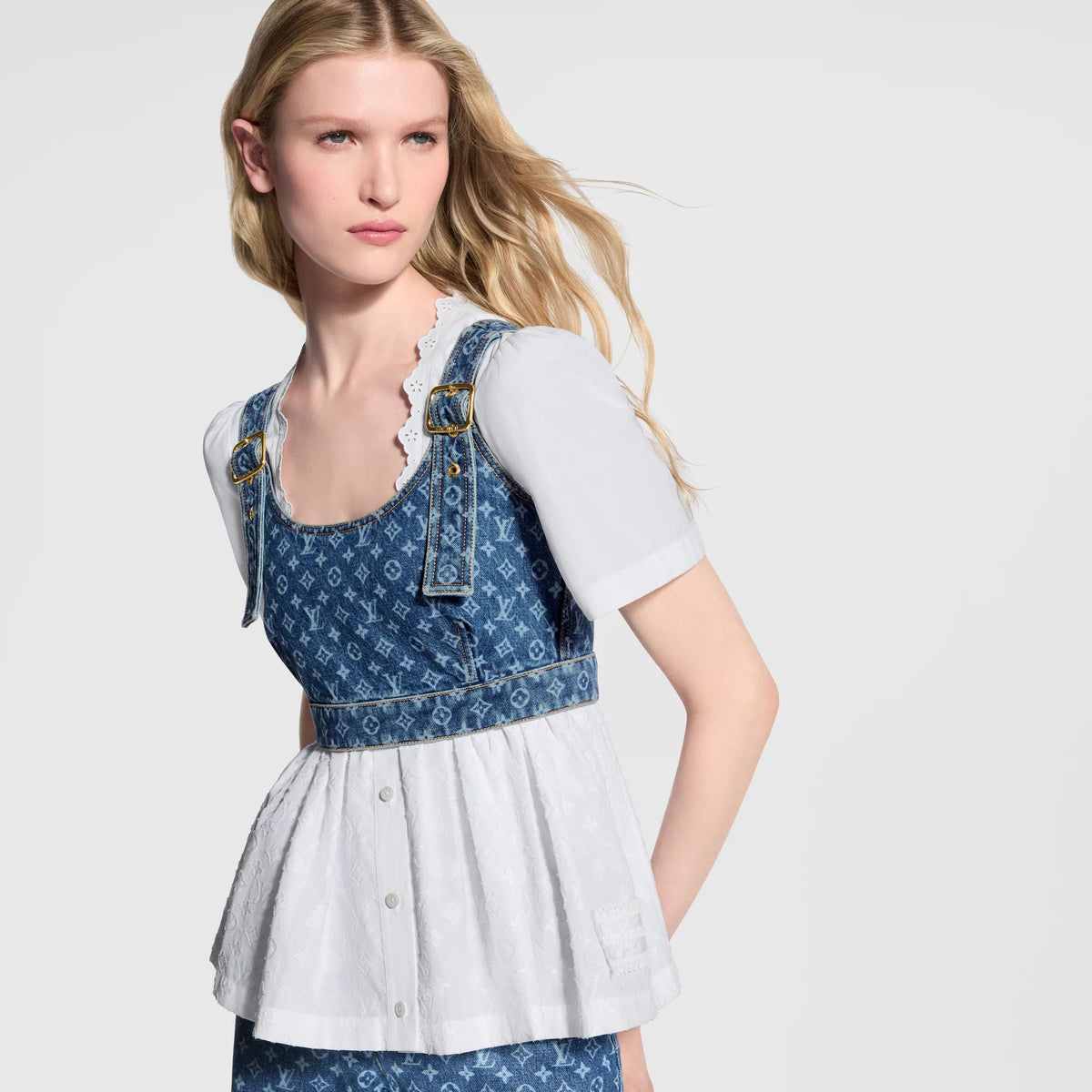 Women's Monogram Denim Buckle Strap Crop Top