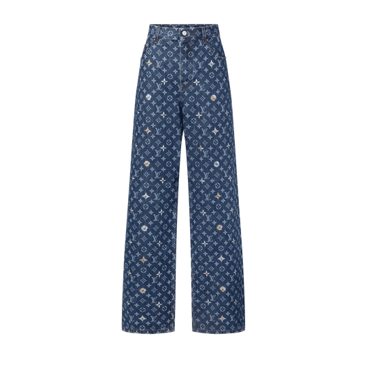 Men's Monogram Embroidered Denim Skate Pants