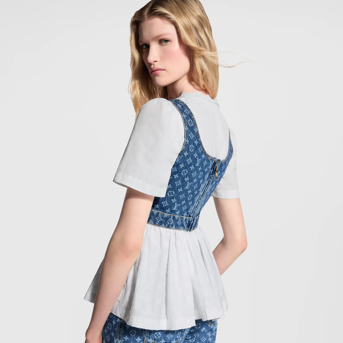 Women's Monogram Denim Buckle Strap Crop Top
