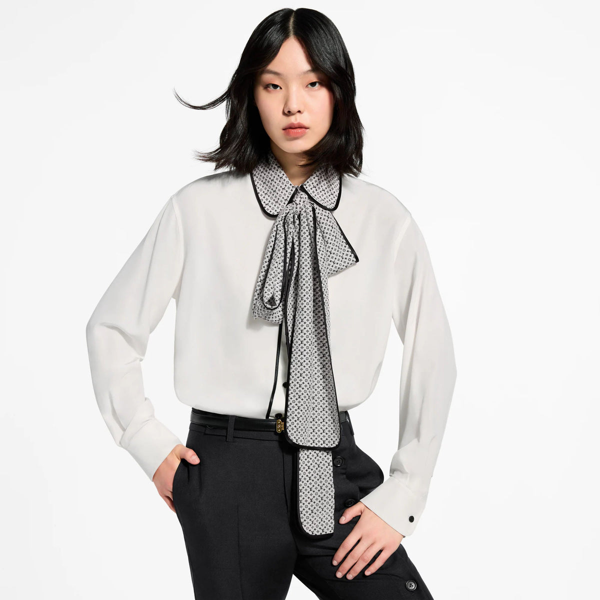 Women's Monogram Collar Silk Blouse