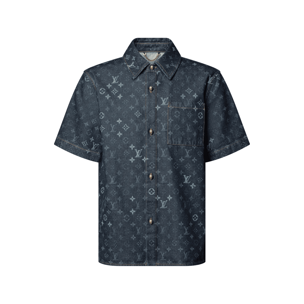 Men's Monogram Denim Short-Sleeved Shirt