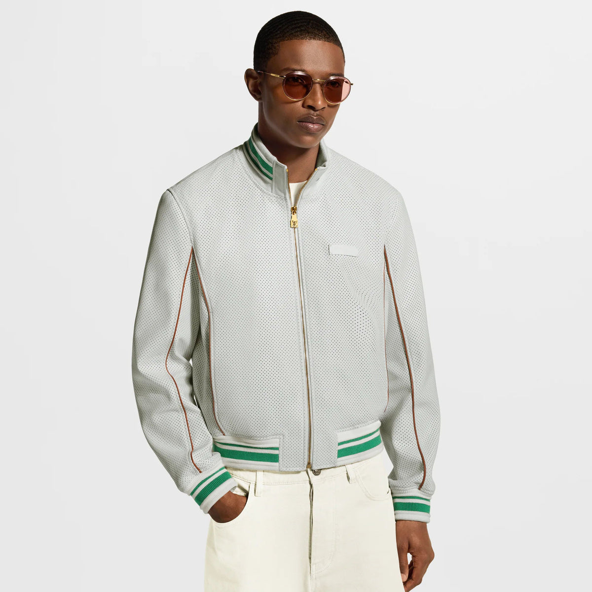 Men's Perforated Leather Tracktop