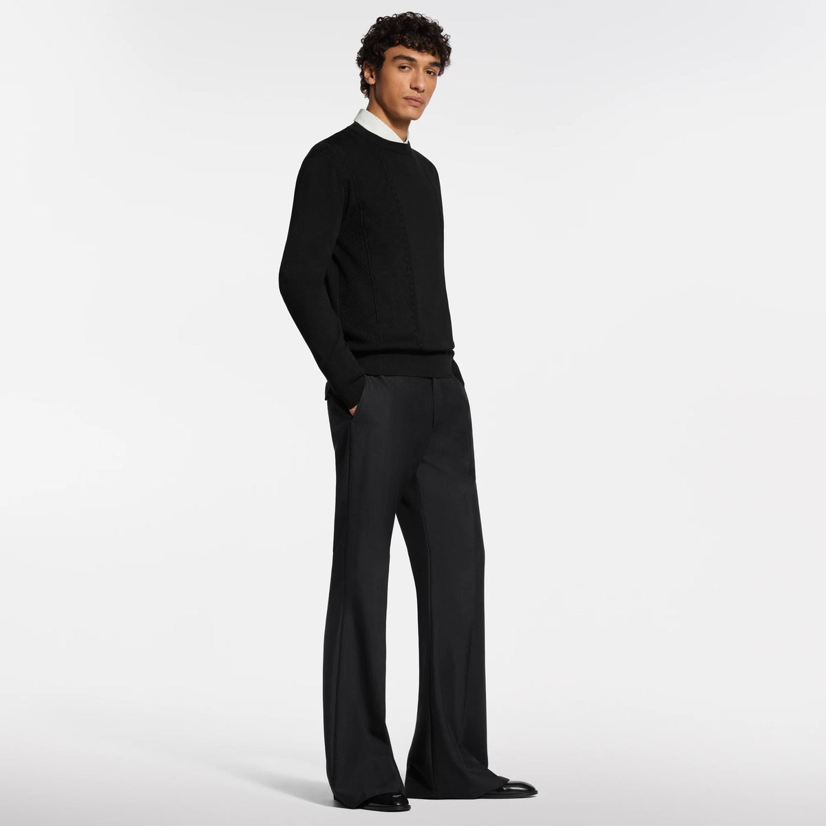 Men's Pointelle Cotton-Silk Long-Sleeved Crewneck