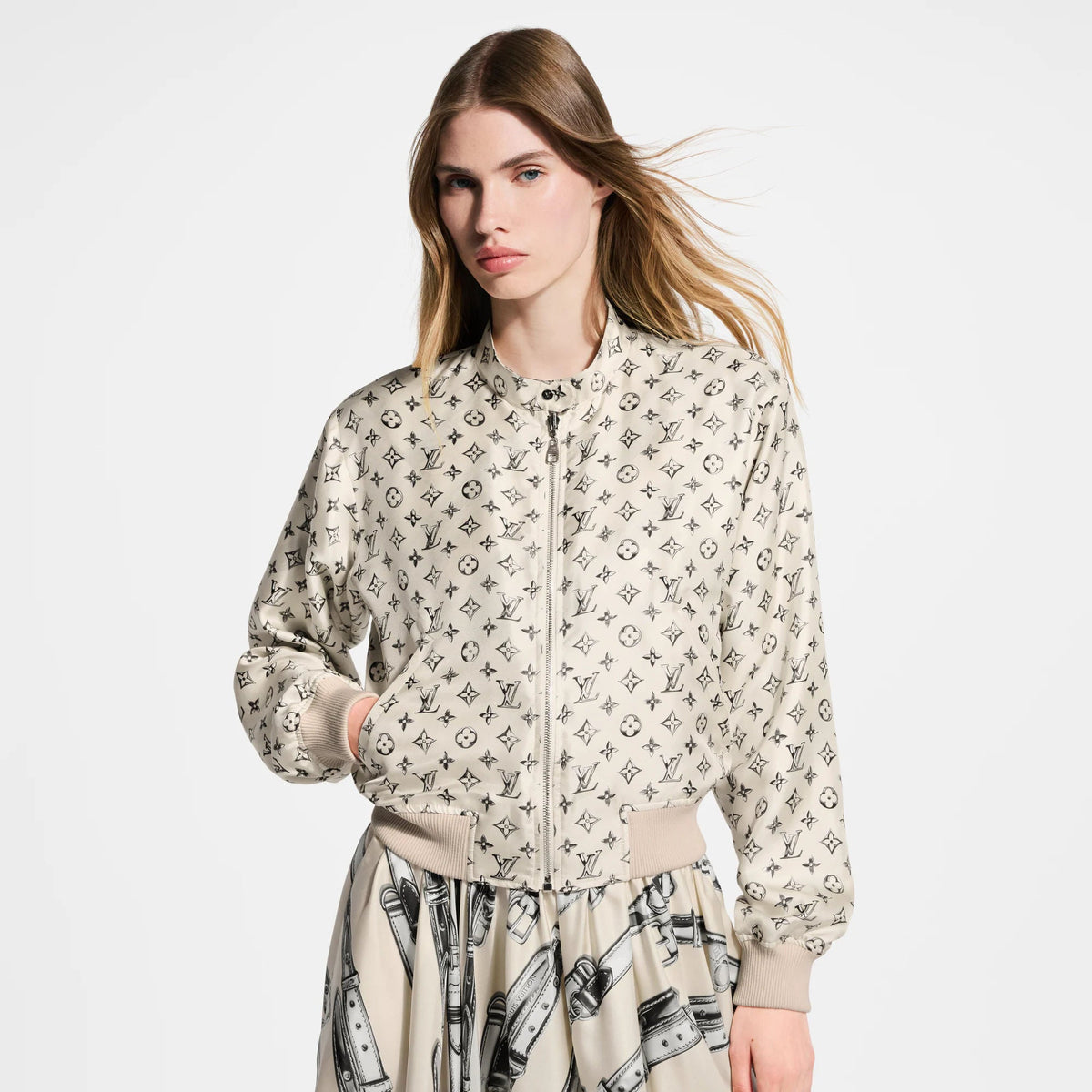 Women's Reversible Buckle Up Silk Bomber Jacket