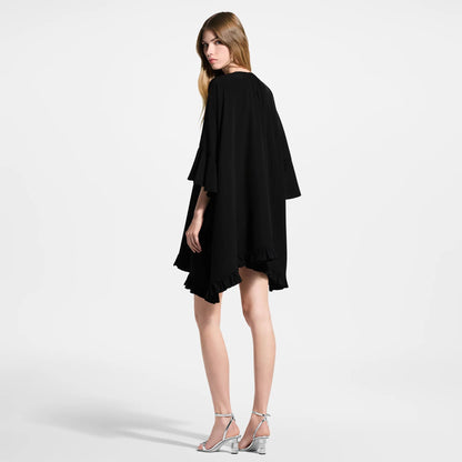 Women's Ruffle Trim Silk Crepe de Chine Caftan Dress