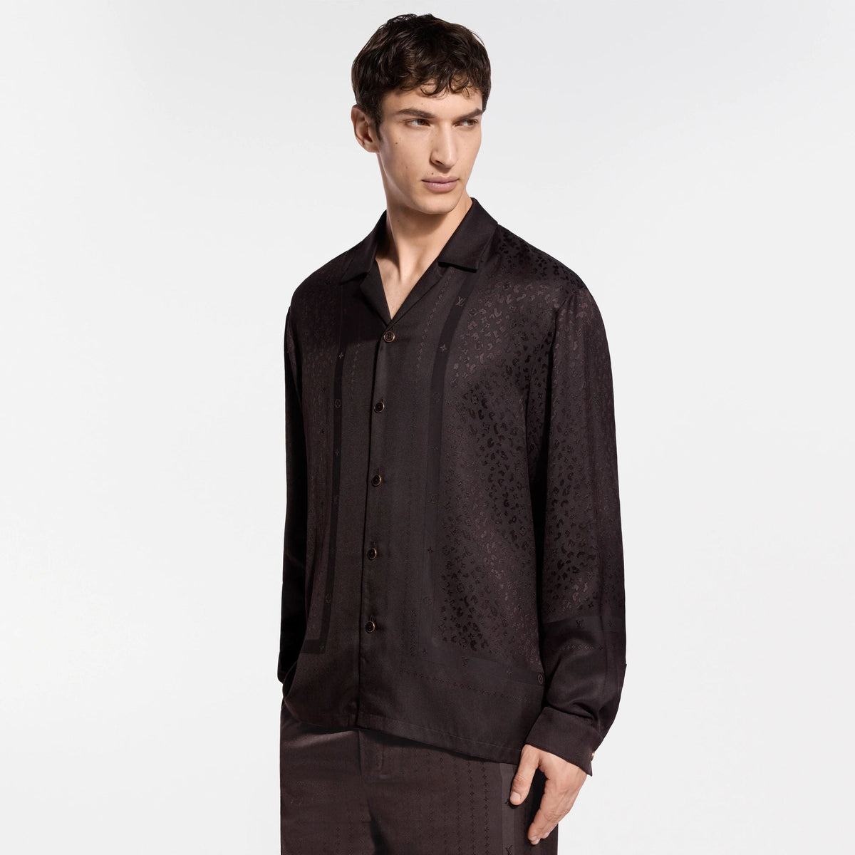Men's Silk-Blend Scarf Jacquard Pajama Shirt
