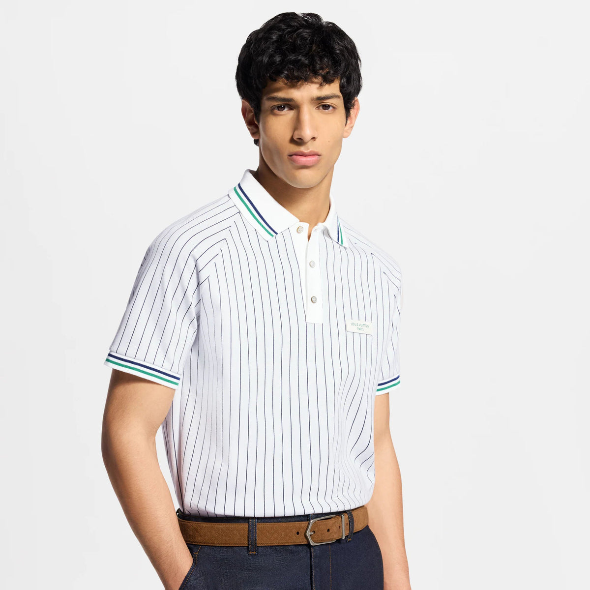 Men's Striped Jacquard Short-Sleeved Tennis Polo Shirt