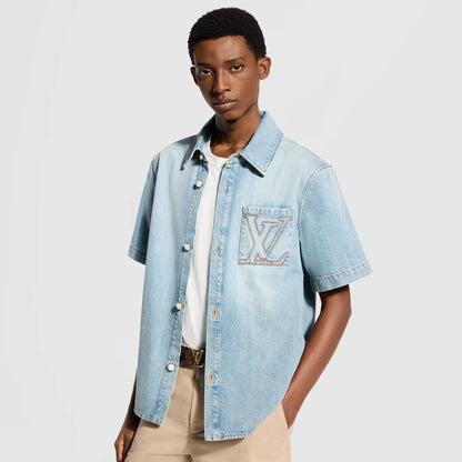 Men's Short-Sleeved Denim Shirt