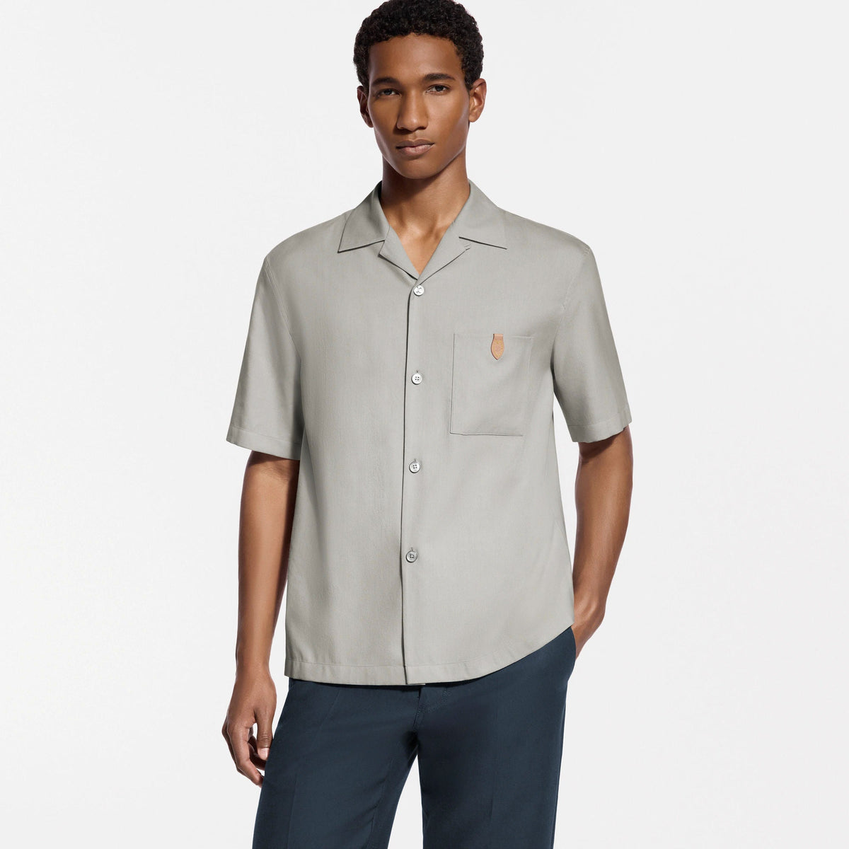 Men's Silk Cotton and Cashmere-Blend Open Collar Shirt
