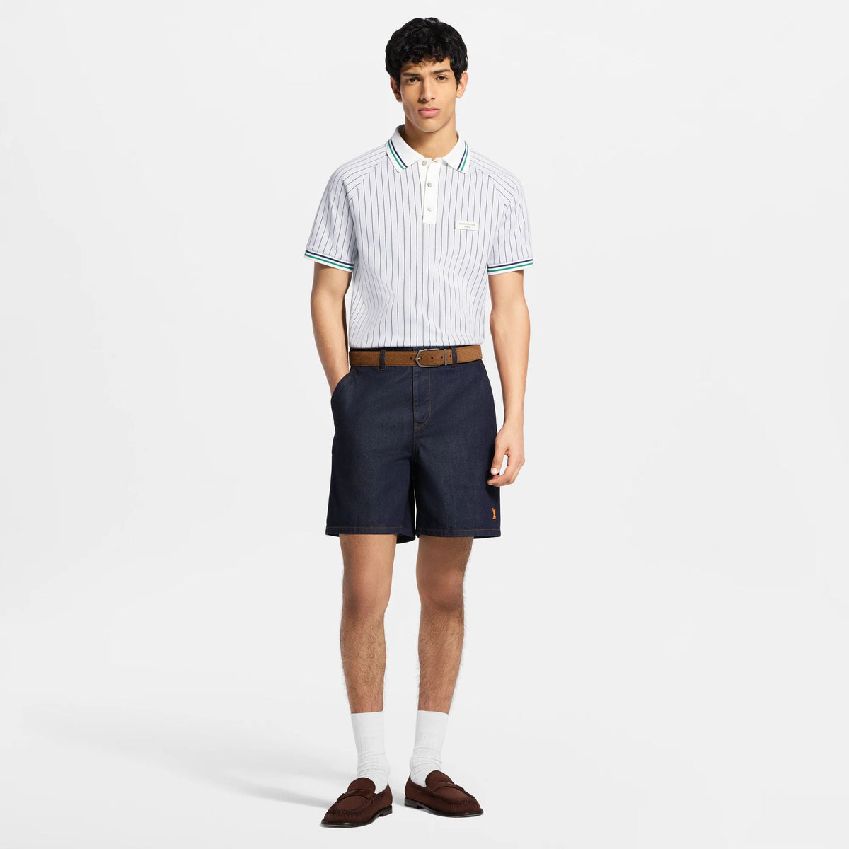 Men's Striped Jacquard Short-Sleeved Tennis Polo Shirt