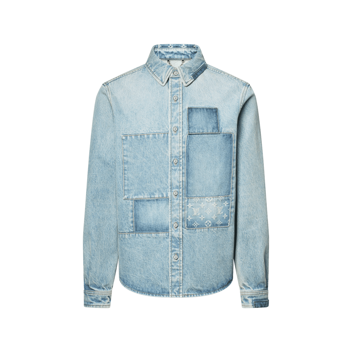 Men's Signature Patchwork Denim Long-Sleeved Shirt