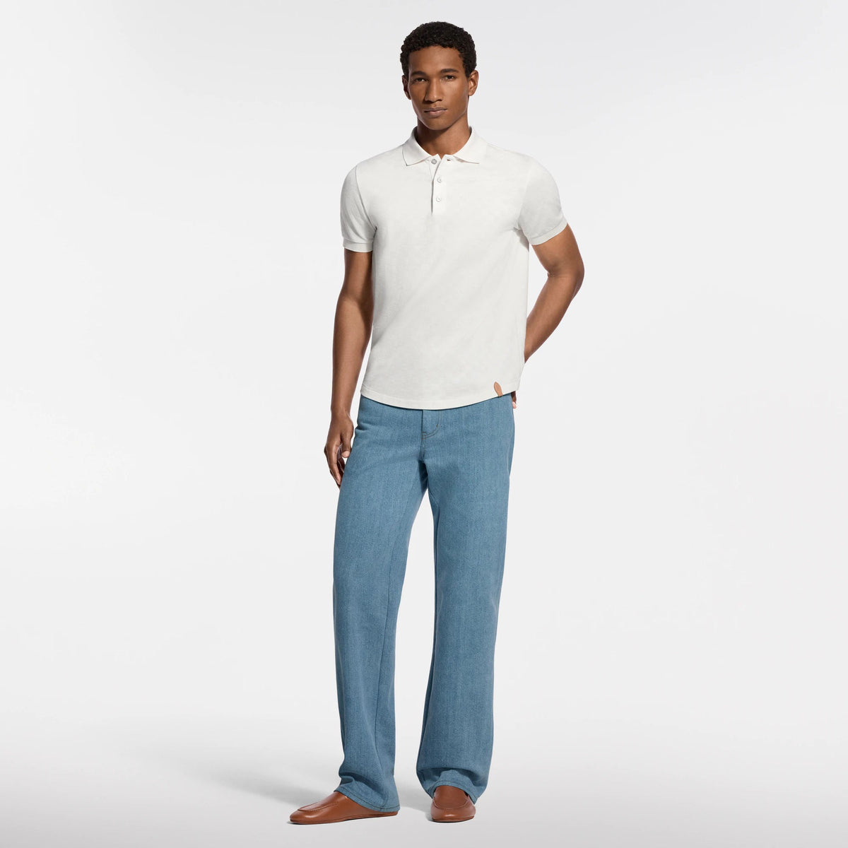 Men's Silk-Cotton Damier Pique Polo Shirt
