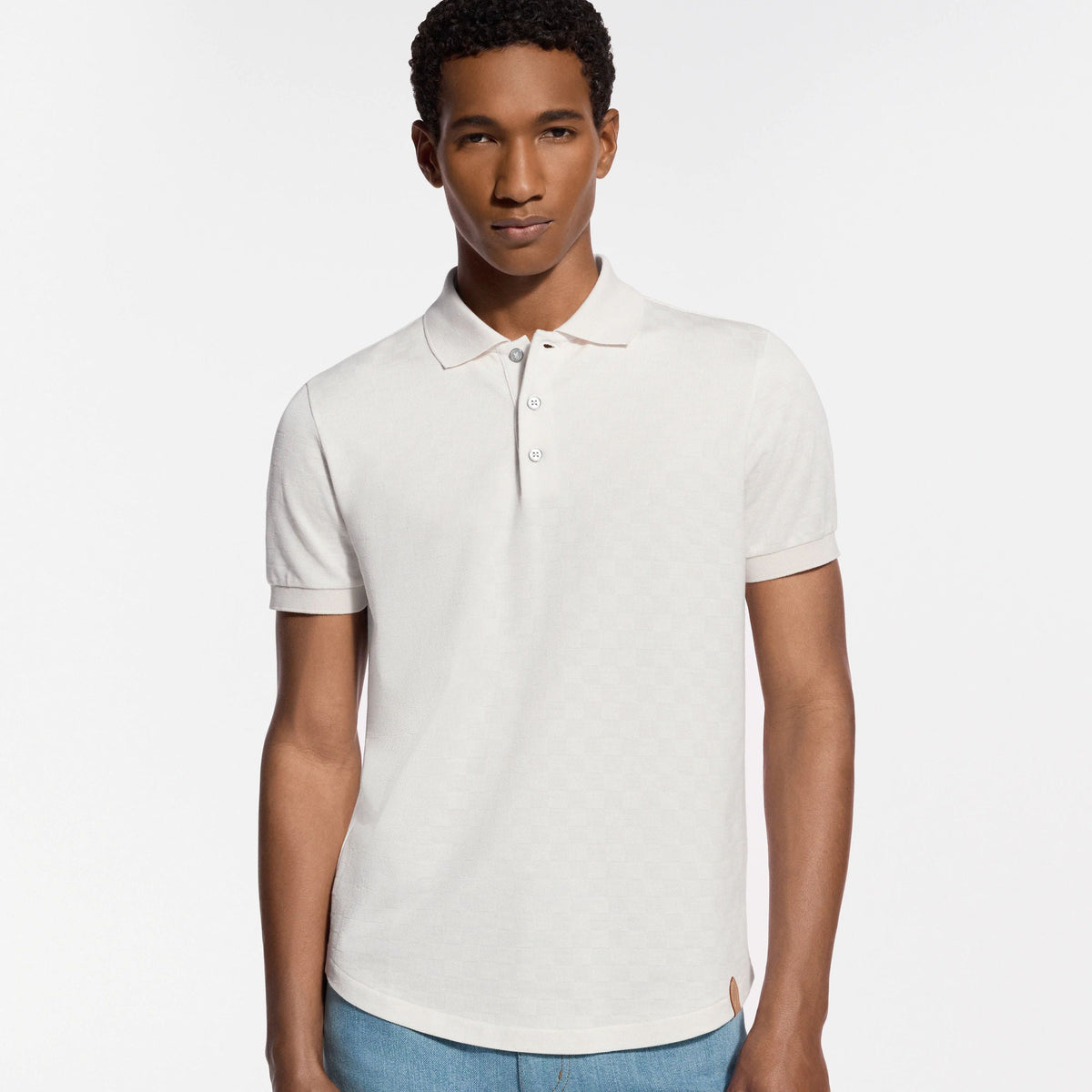 Men's Silk-Cotton Damier Pique Polo Shirt