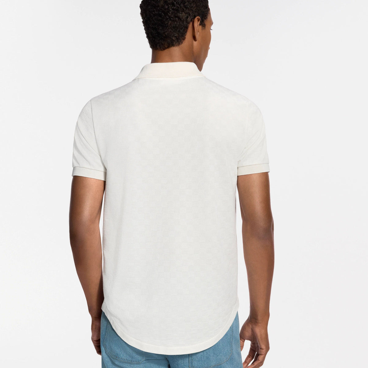 Men's Silk-Cotton Damier Pique Polo Shirt