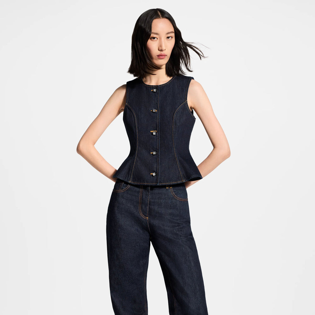 Women's Signature Button Indigo Denim Top