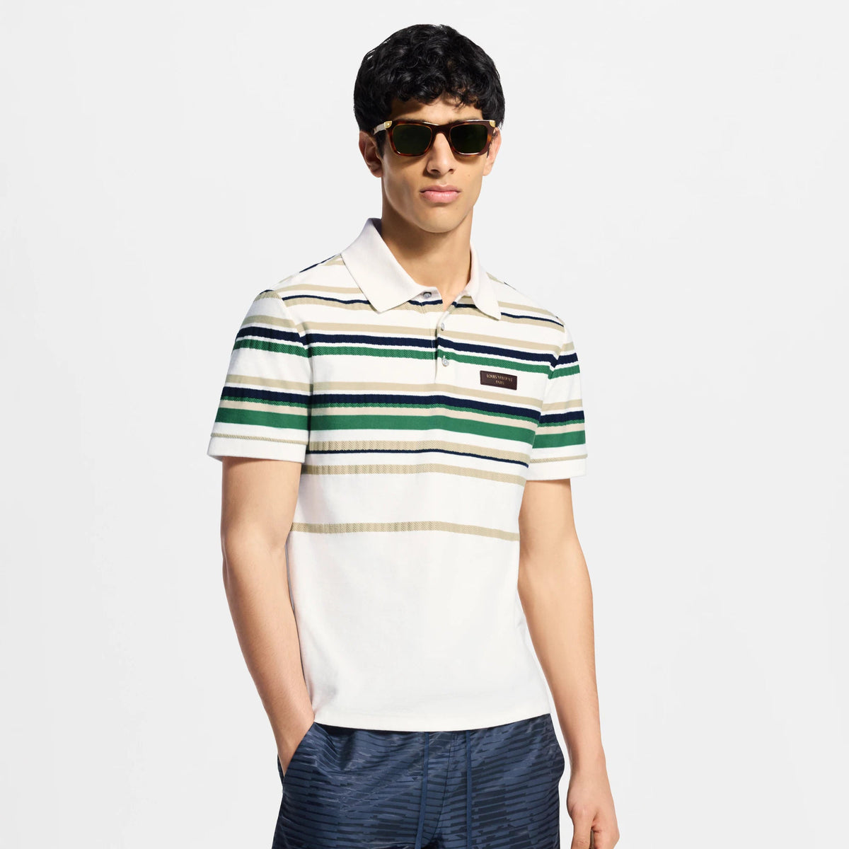 Men's Striped Textured Short-Sleeved Polo Shirt