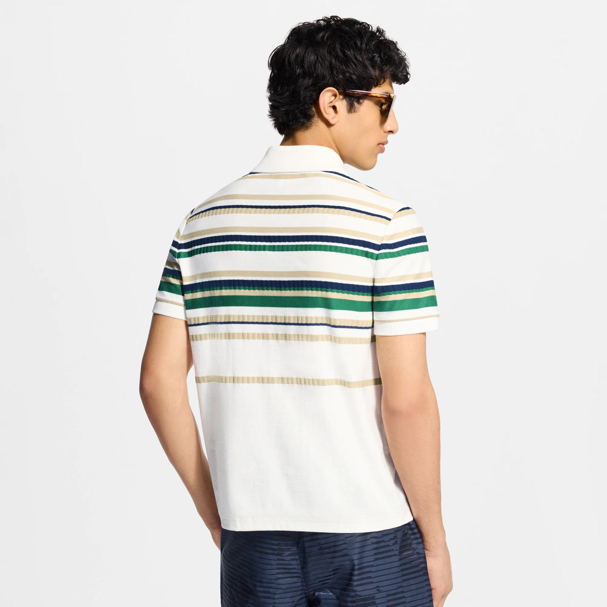 Men's Striped Textured Short-Sleeved Polo Shirt