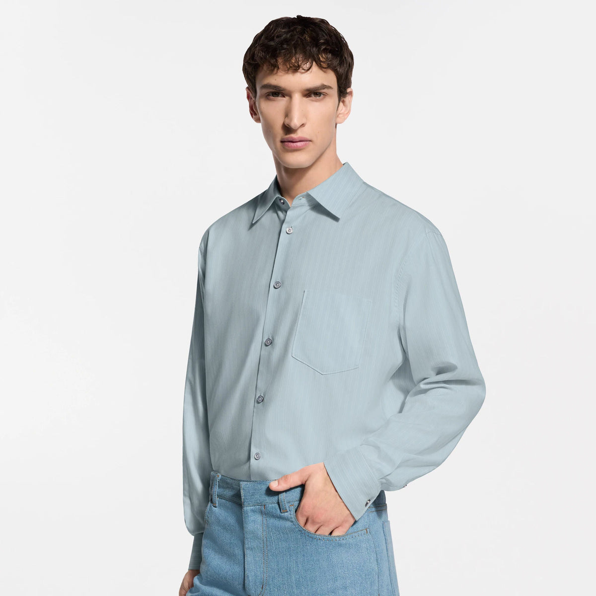 Men's Striped Long-Sleeved Silk-Blend Shirt