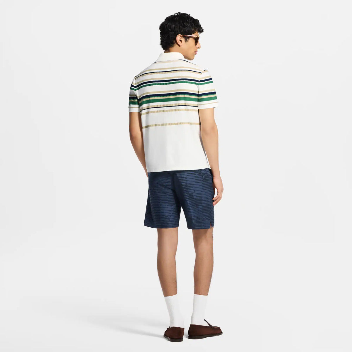 Men's Striped Textured Short-Sleeved Polo Shirt