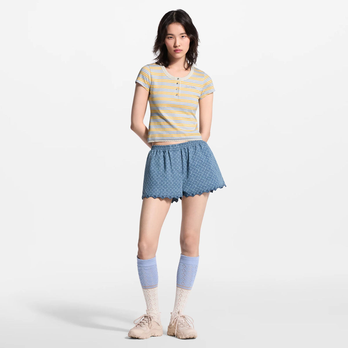 Women's Striped Cotton Jersey Henley T-Shirt