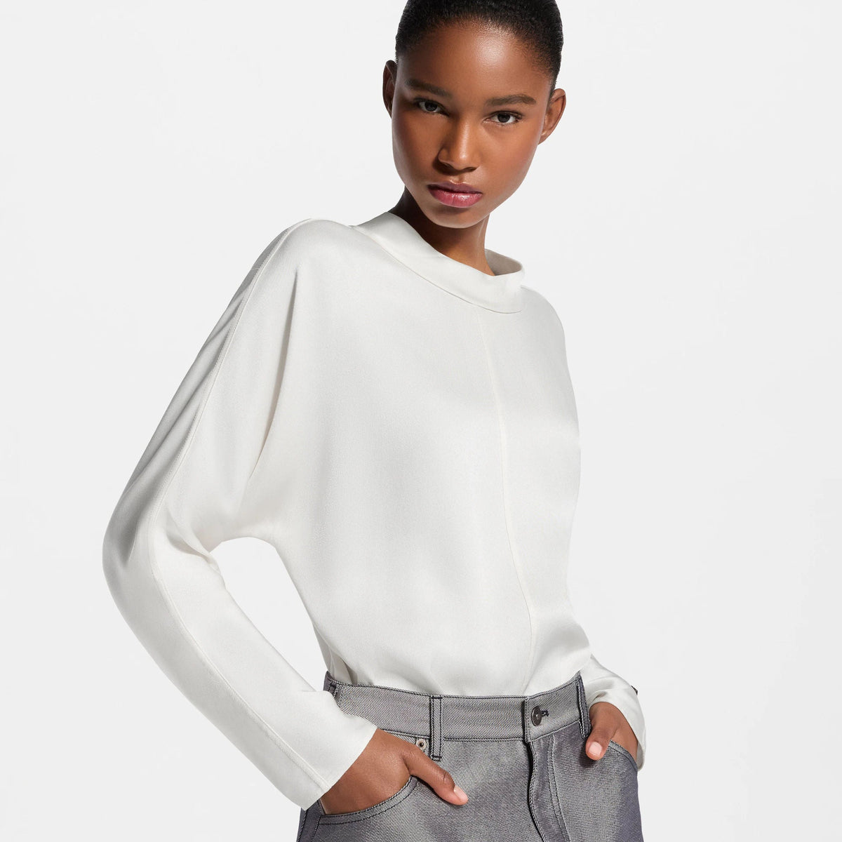 Women's Standing Collar Silk Twill Blouse