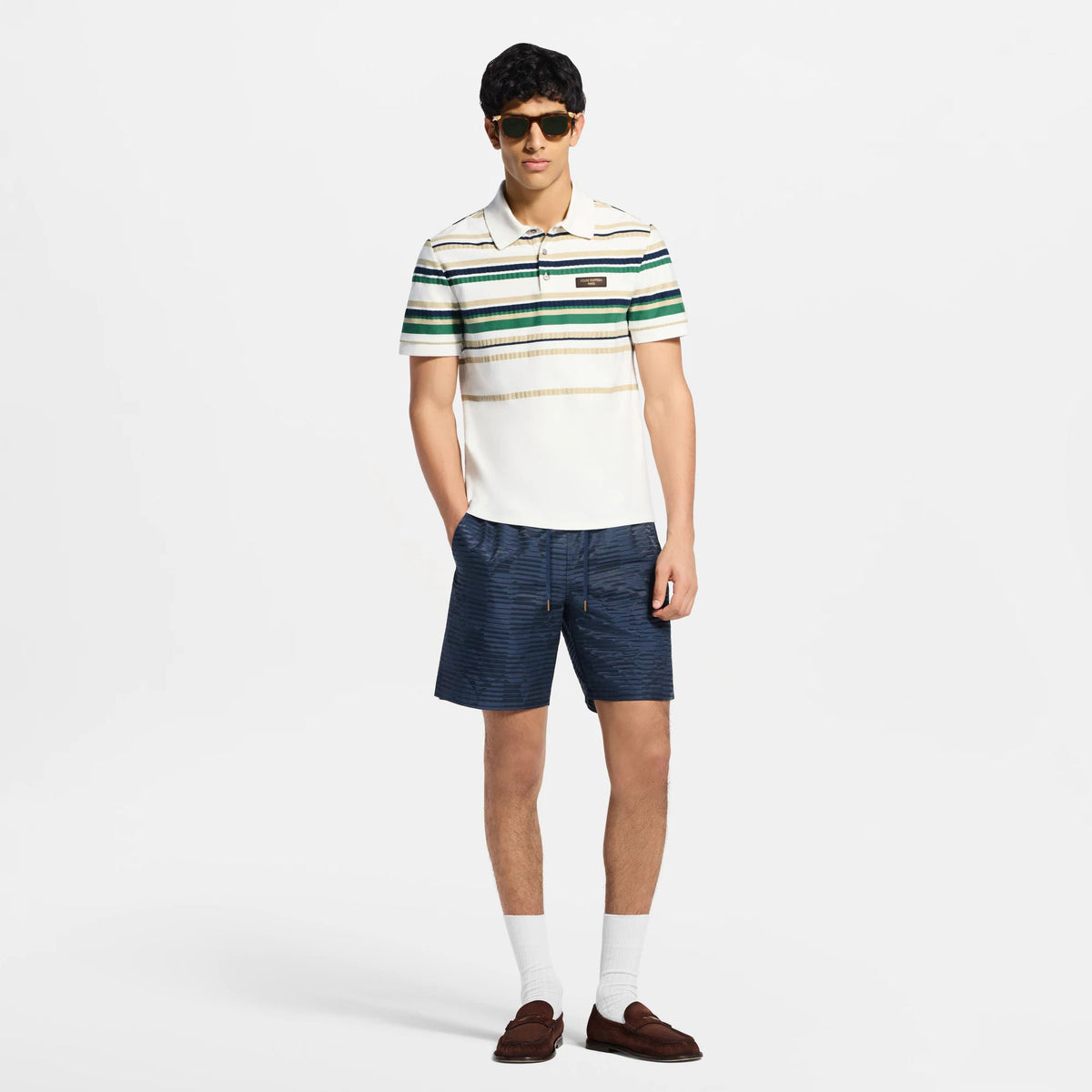 Men's Striped Textured Short-Sleeved Polo Shirt