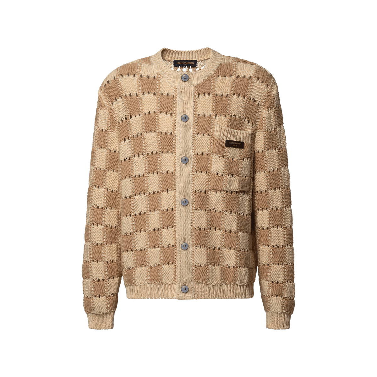 Men's Summery Damier Long-Sleeved Cardigan