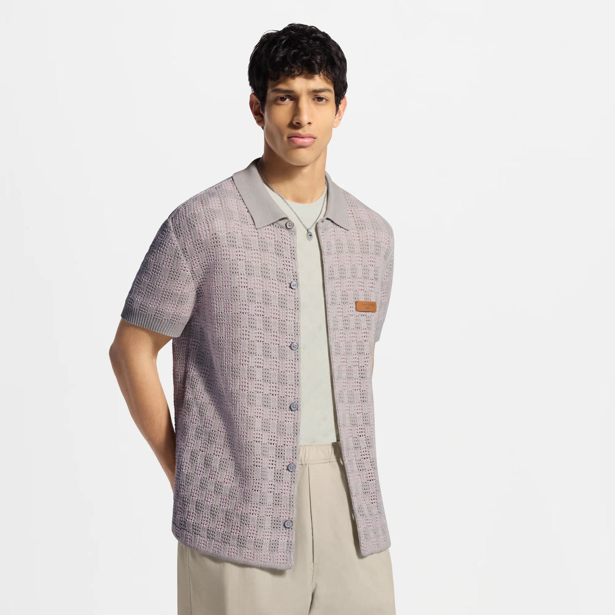 Men's Tweedy Jacquard Short-Sleeved Shirt