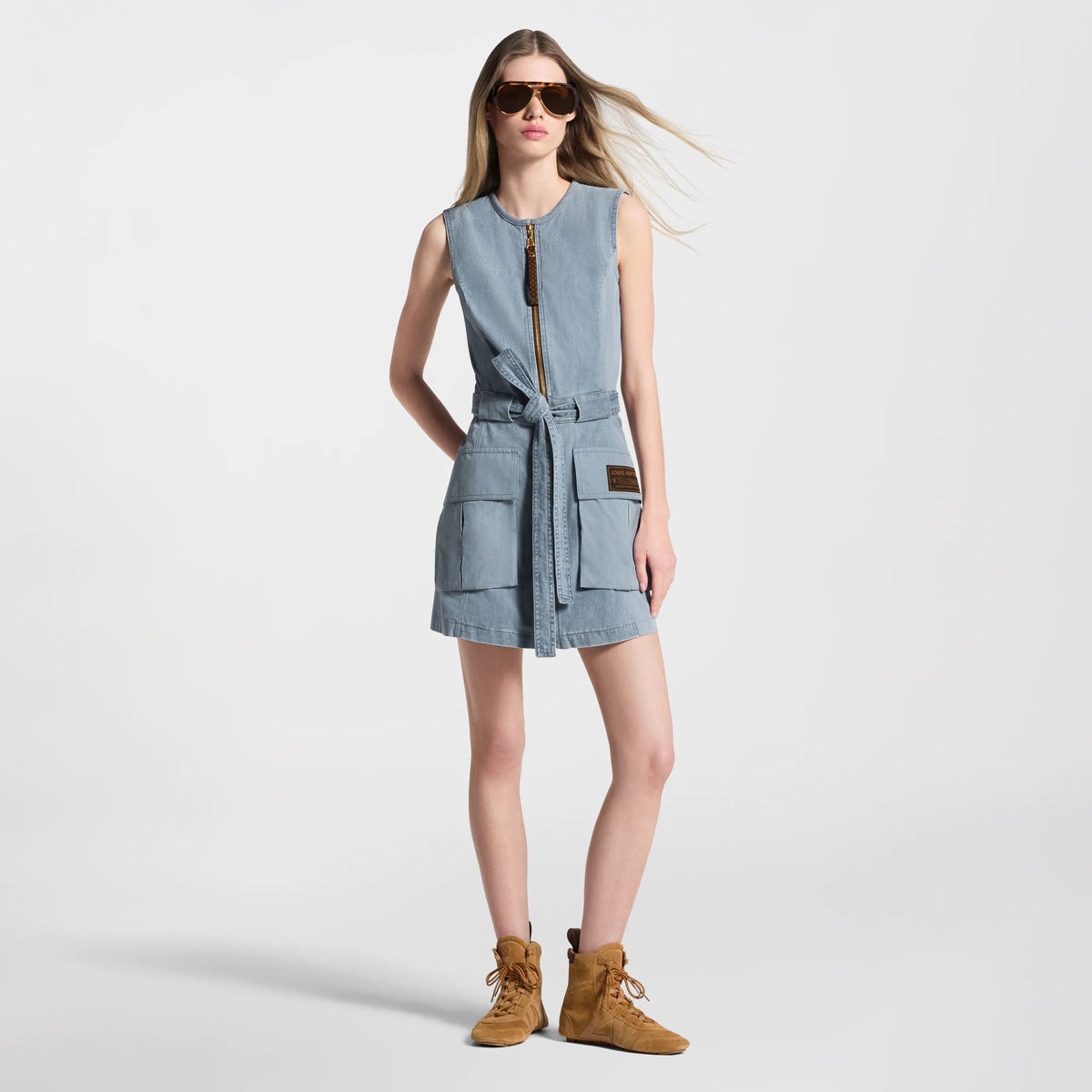 Women's Utility Pocket Washed Denim Dress