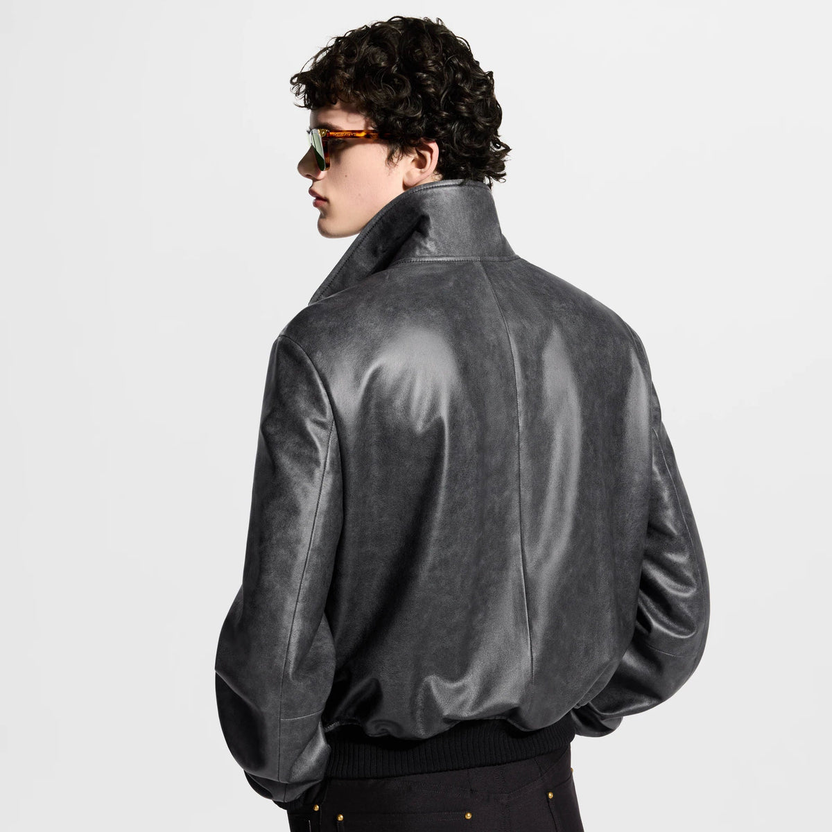 Men's Vintage Effect Leather Track Top