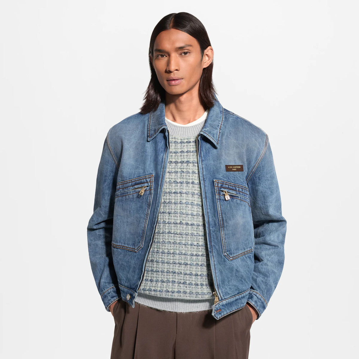 Men's Washed Denim Zippered Blouson