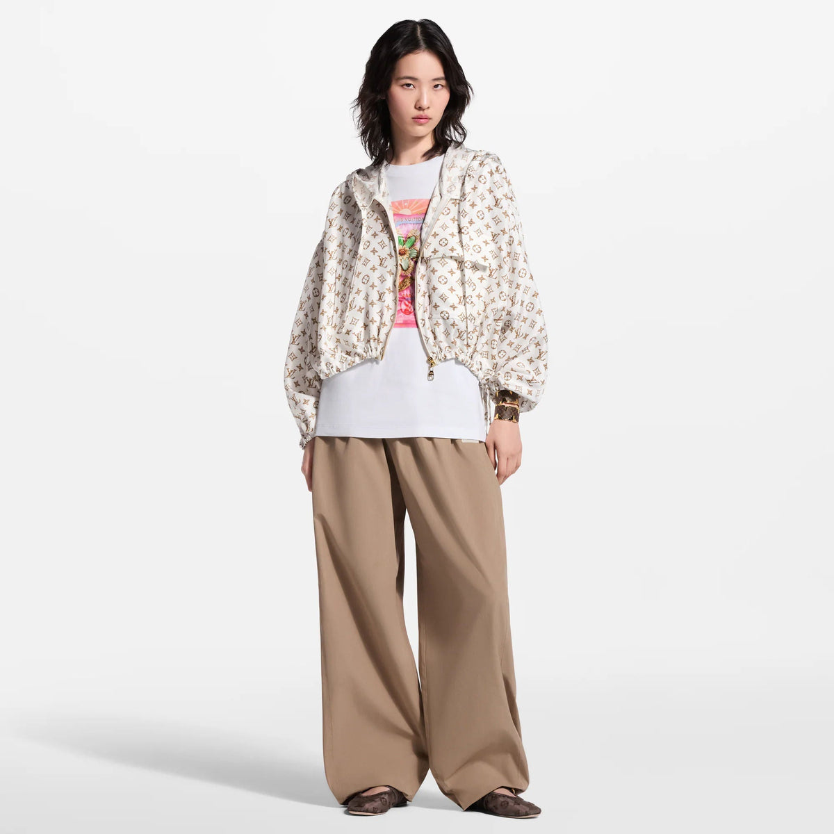 Women's Woven Monogram Print Drawstring Jacket