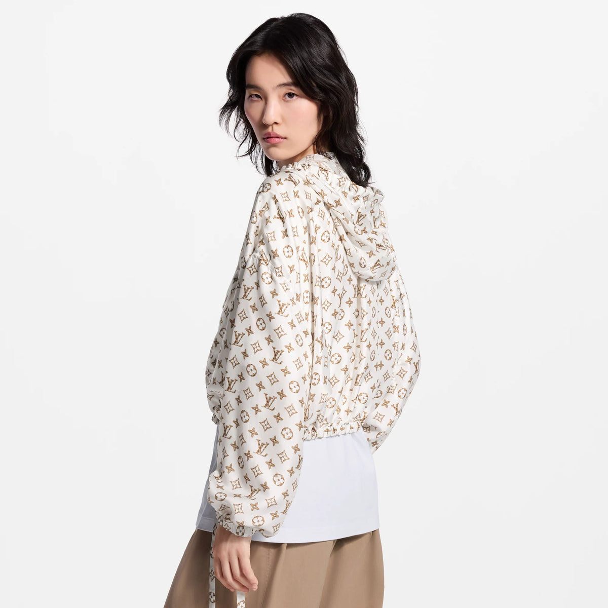 Women's Woven Monogram Print Drawstring Jacket