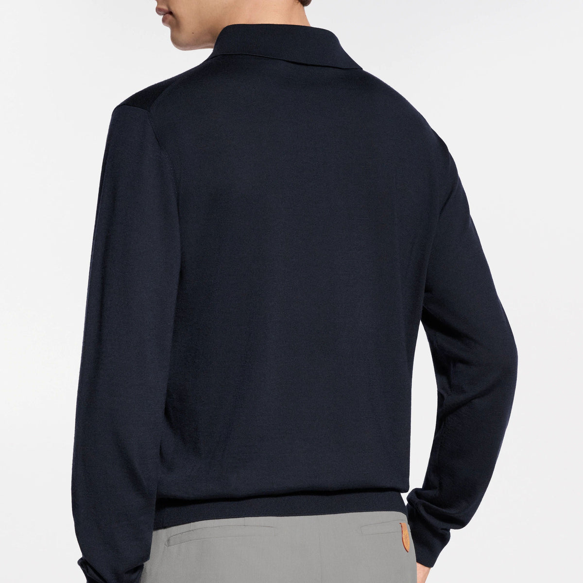 Men's Wool-Silk Blend Long-Sleeved Polo Shirt