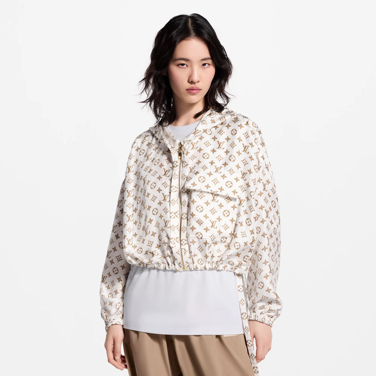Women's Woven Monogram Print Drawstring Jacket