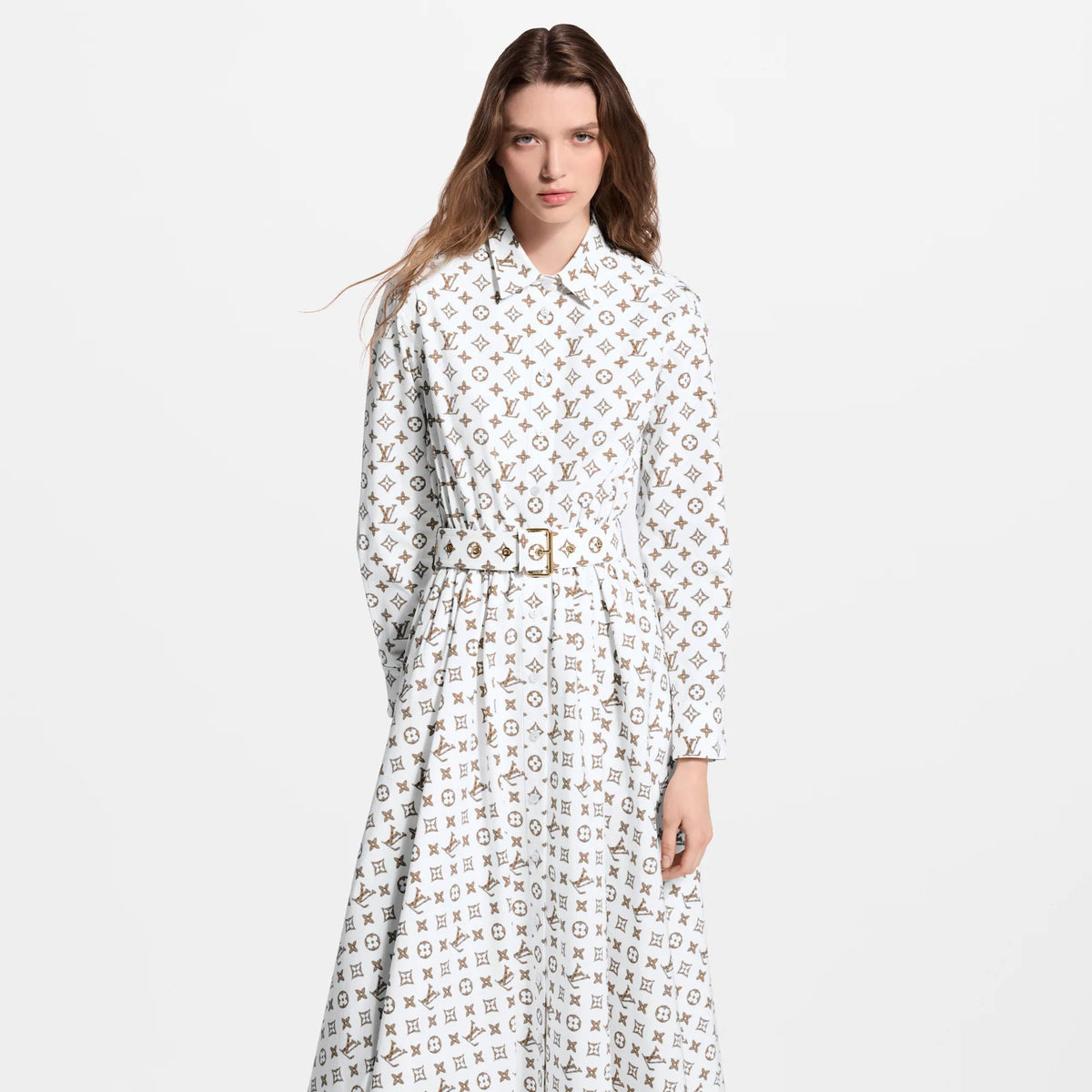 Women's Woven Monogram Print Shirt Dress