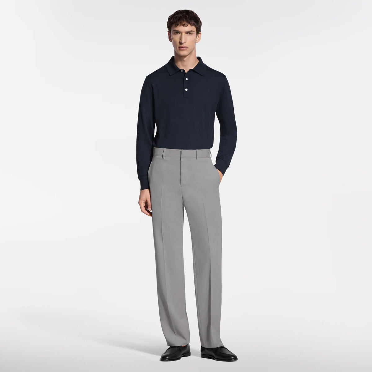 Men's Wool-Silk Blend Long-Sleeved Polo Shirt