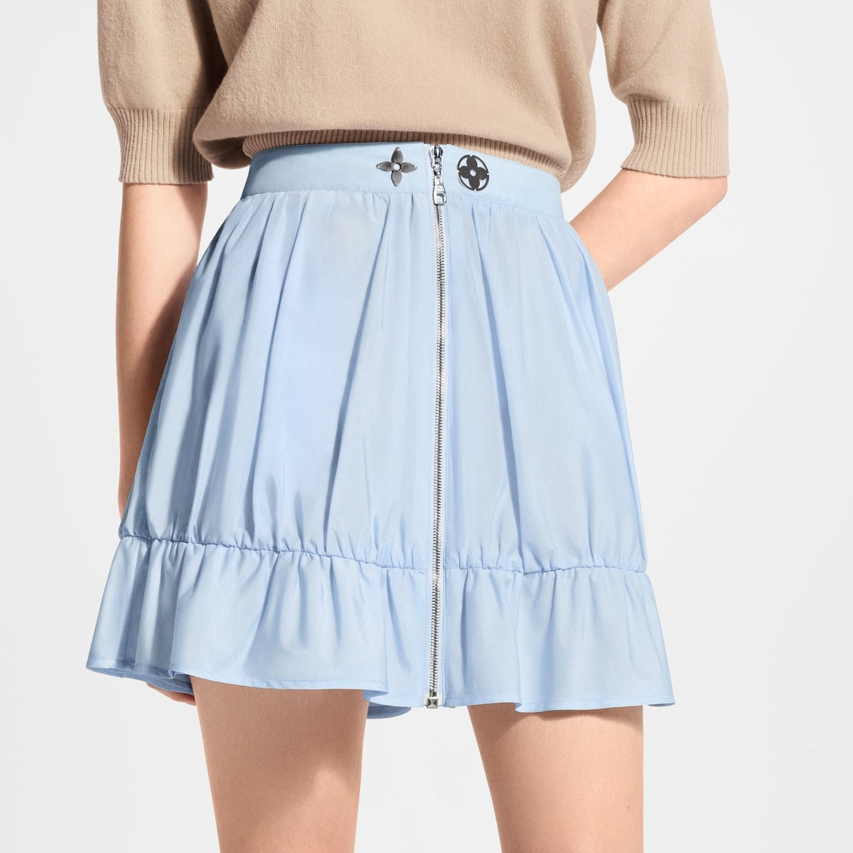 Women's Zipper Front Ruffle Mini Skirt